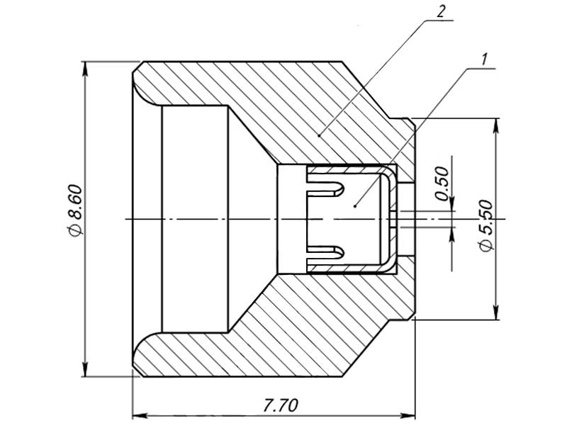 Конструктивная схема инжектора пилотной горелки серии SIT 160,190 (диаметр 0,50мм)